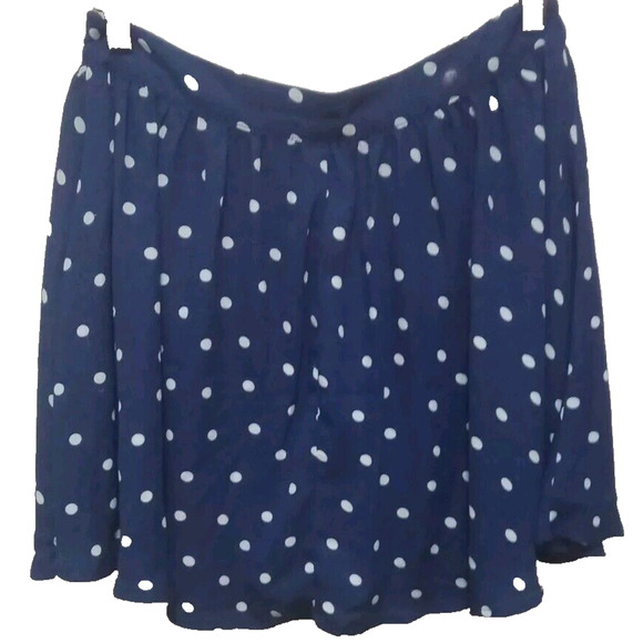 Free Bird Navy Blue & White Polka Dot Mini Skirt Y2K Flowy Mesh w/ Lining Small - Picture 3 of 4